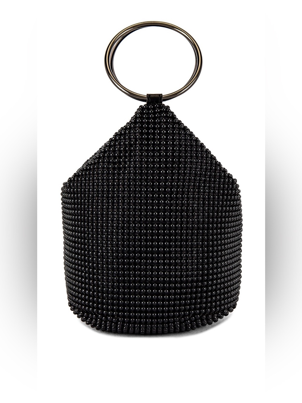 Olga Berg Black Beaded Wristlet Clutch with Metal Ring